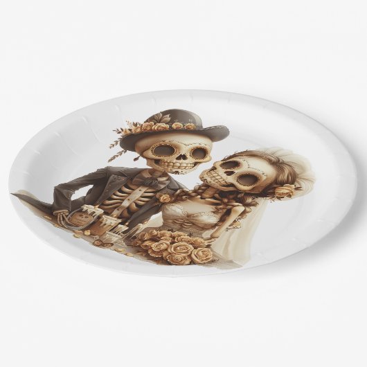 Assiettes En Carton Le Couple de Mariage Halloween (Angle)