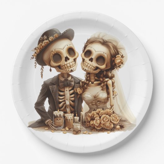Assiettes En Carton Le Couple de Mariage Halloween (Devant)