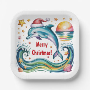 Assiettes En Carton Le dauphin de Noël au paradis