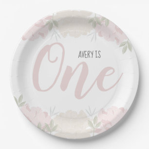 Assiettes En Carton Le ęr anniversaire du bébé floral mignon de ros