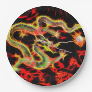 Assiettes En Carton Le feu impressionnant de dragon sur l'énergie