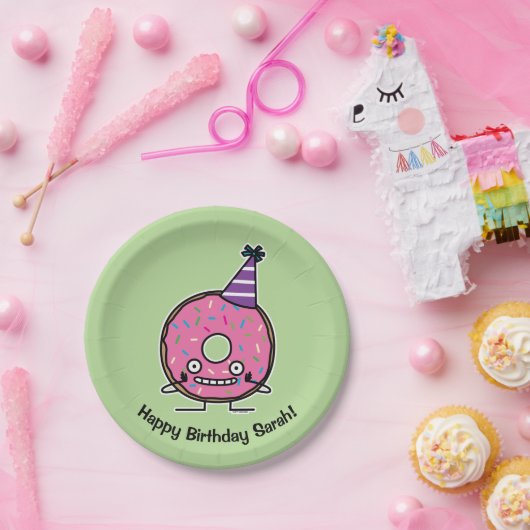 Assiettes En Carton Le glaçage de rose de beignet d'anniversaire (Fête)