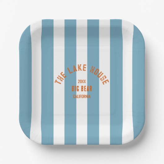 Assiettes En Carton Le Lake House Custom Crest Blue Nautical Stripe (Recto)