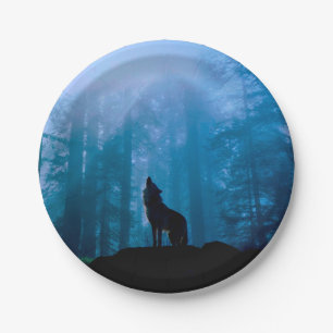 Assiettes En Carton Le loup hurlant dans la nature