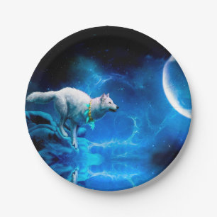 Assiettes En Carton Le loup indien et la pleine lune