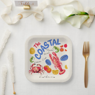 Assiettes En Carton Le Marché de Fruits de Mer Côtiers