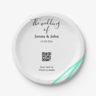 Assiettes En Carton Le mariage du nom du couple Code QR scan détail