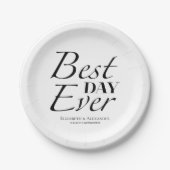 Assiettes En Carton Le meilleur jour moderne | Mariage noir et blanc (Devant)