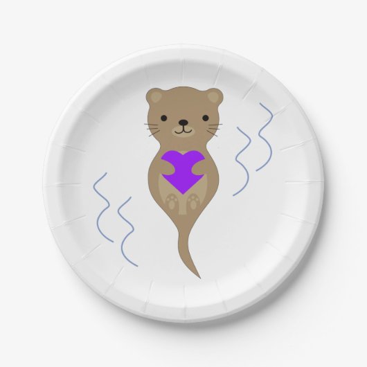 Assiettes En Carton Le mou Otter embrasse un coeur violet (Devant)