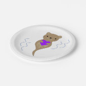 Assiettes En Carton Le mou Otter embrasse un coeur violet (Angle)