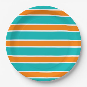 ASSIETTES EN CARTON LE PAPIER CHIC PLATE_TURQUOSIE/ORANGE BARRE #6