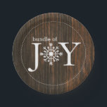 Assiettes En Carton Le paquet de bois de joie a inspiré le baby shower<br><div class="desc">Les plaques à papier de baby shower comportant une illustration d'un flocon de neige ont incorporé à l'expression,  "paquet de joie."  L'arrière - plan est barnwood inspiré.</div>