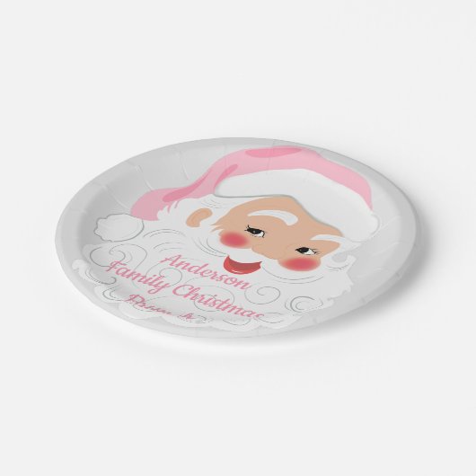 Assiettes En Carton Le Père Noël en Casquette rose Noël (Angle)