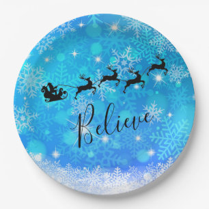 Assiettes En Carton Le Père Noël et son renne volant - Croyez