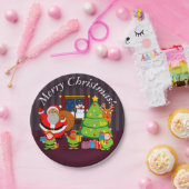 Assiettes En Carton Le Père Noël noir distribue des cadeaux de Noël, (Fête)