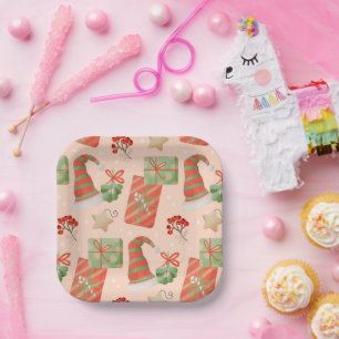 Assiettes En Carton Le Père Noël présente Baubles Holly Carré