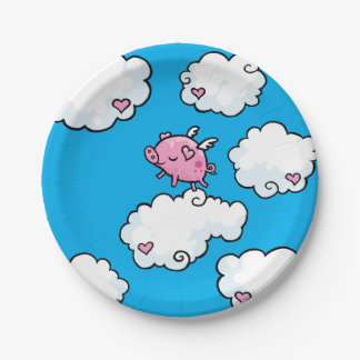 Assiettes En Carton Le porc de vol danse du plat de nuages