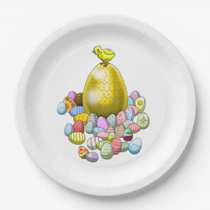 Assiettes En Carton Le poussin de Pâques et l'œuf de Pâques en or
