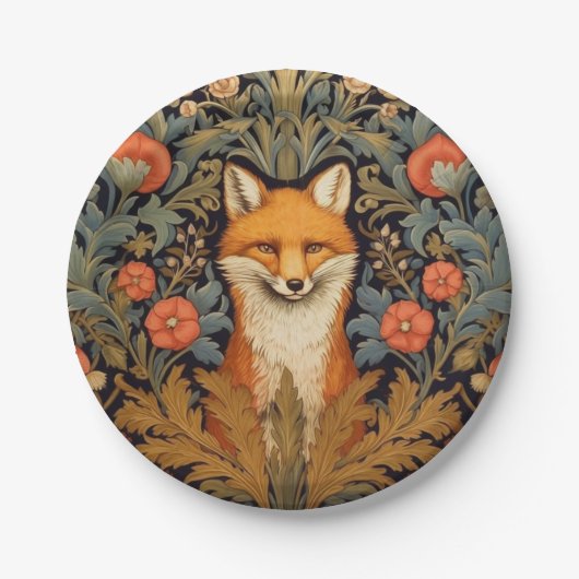 Assiettes En Carton Le renard et les fleurs rouges style Art nouveau (Devant)
