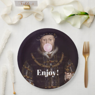 Assiettes En Carton Le roi Henri VIII soufflant du chewing-gum rose