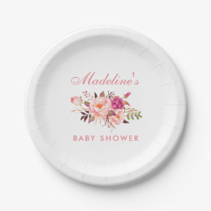 Assiettes En Carton Le rose d'aquarelle rougissent baby shower floral