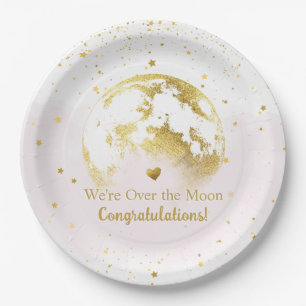Assiettes En Carton Le rose et l'or sur le Baby shower de la lune