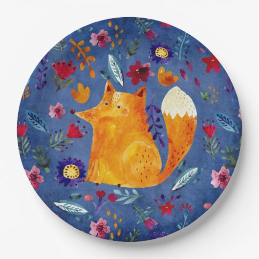 Assiettes En Carton Le Smart Fox dans le jardin des fleurs (Devant)