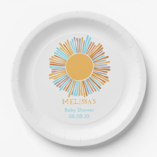 Assiettes En Carton Le soleil boho rétro vient ici le soleil (Devant)