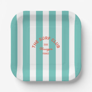 Assiettes En Carton Le Surf Club Red Crest Turquoise Cabana Stripe