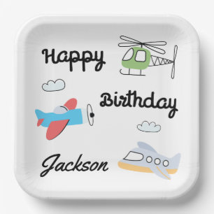Assiettes En Carton Le temps vole Avion Hélicoptère Anniversaire N'imp