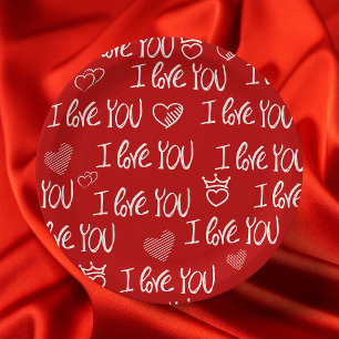 Assiettes En Carton Le thème de Valentine Rouge Blanc Je t'aime Motif
