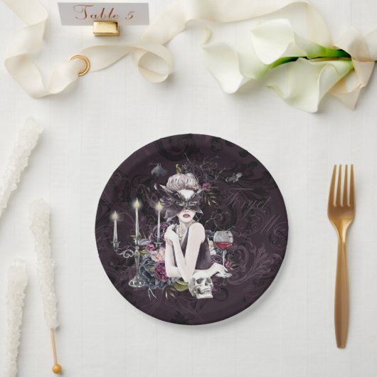 Assiettes En Carton Le Vampiress | Moody Gothic Vampy Glam Pale Peau (Mariage)