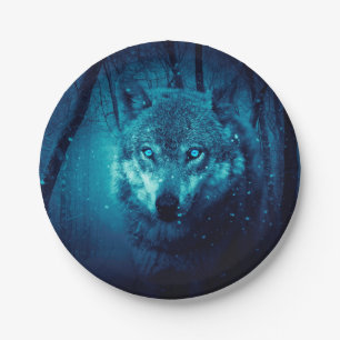 Assiettes En Carton Le visage du loup dans la forêt de imaginaire som