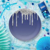 Assiettes En Carton Lecteurs de Parties scintillant bleu argent modern (Fête)