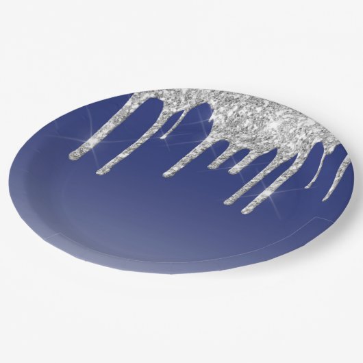 Assiettes En Carton Lecteurs de Parties scintillant bleu argent modern (Angle)