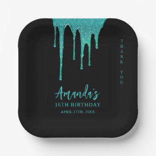 Assiettes En Carton Lecteurs de Parties scintillant Turquoise moderne 