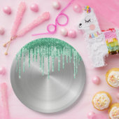 Assiettes En Carton Lecteurs de Parties scintillant verte en métal arg (Fête)