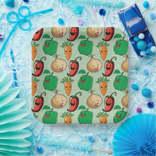 Assiettes En Carton Légumes souriants (Fête)