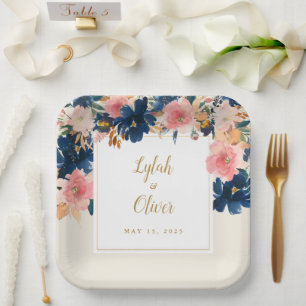 Assiettes En Carton L'élégance sauvage   Navy Blush & Gold Mariage