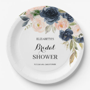Assiettes En Carton L'élégant rose saumon bleu marine floral Baby Show
