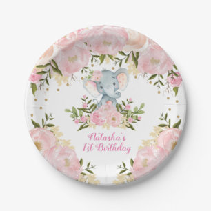 Assiettes En Carton L'éléphant mignon de bébé rougissent anniversaire