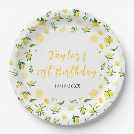 Assiettes En Carton Lemons and Foliage Birthday (Devant)