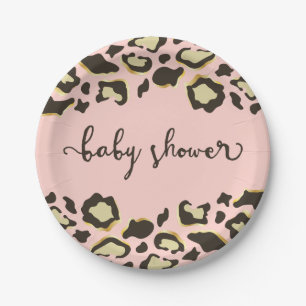 Assiettes En Carton L'empreinte de léopard   rougissent baby shower d