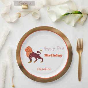 Assiettes En Carton Léo Zodiaque 1er Anniversaire Or & Orange Artistiq