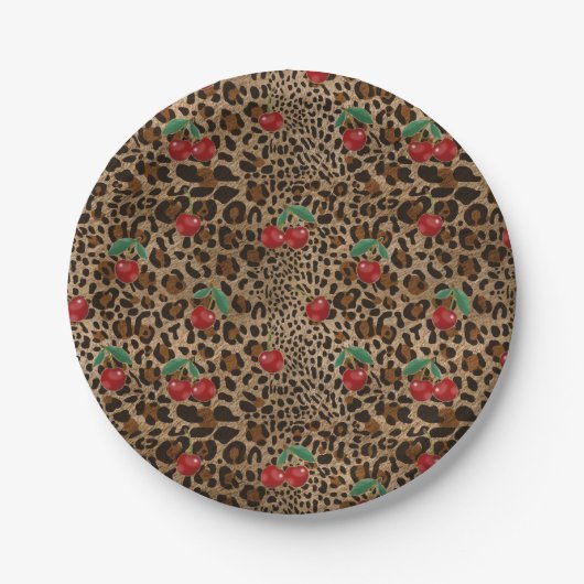 Assiettes En Carton Leopard Cheetah Animal Print Red Cherry Pattern (Devant)