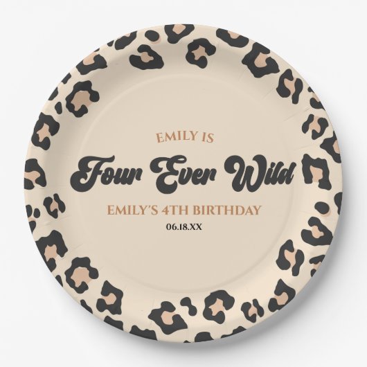 Assiettes En Carton Leopard Cheetah Four Ever Wild 4ème anniversaire (Devant)