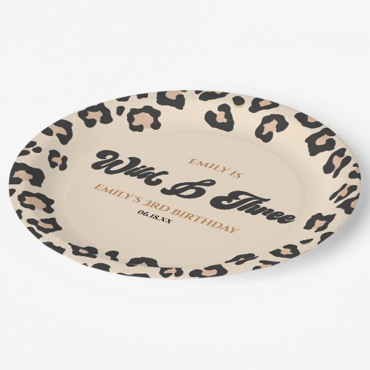 Assiettes En Carton Leopard Cheetah Wild & Three 3e fête d'anniversair (Angle)
