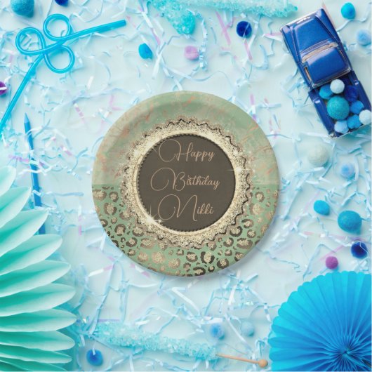 Assiettes En Carton Léopard de marbre vert LIme (Fête)