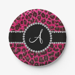 Assiettes En Carton Léopard de parties scintillant rose rose Monogramm