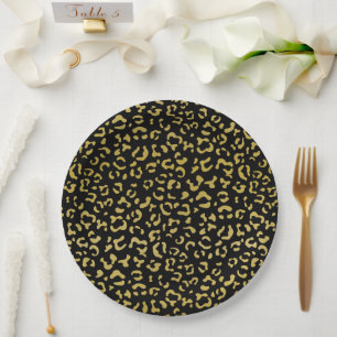 Assiettes En Carton Leopard d'or, Parties scintillant d'or, Motif de l